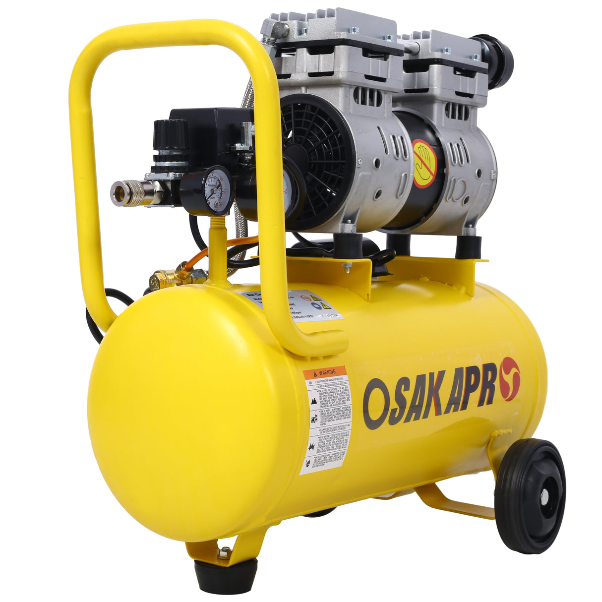 1.5HP Silent Oil-Free Air Compressor 8 Gallon Electric Shop Portable Lightweight with Wheels 70 DBA Noise Level with Automatic Drain Valve Yellow