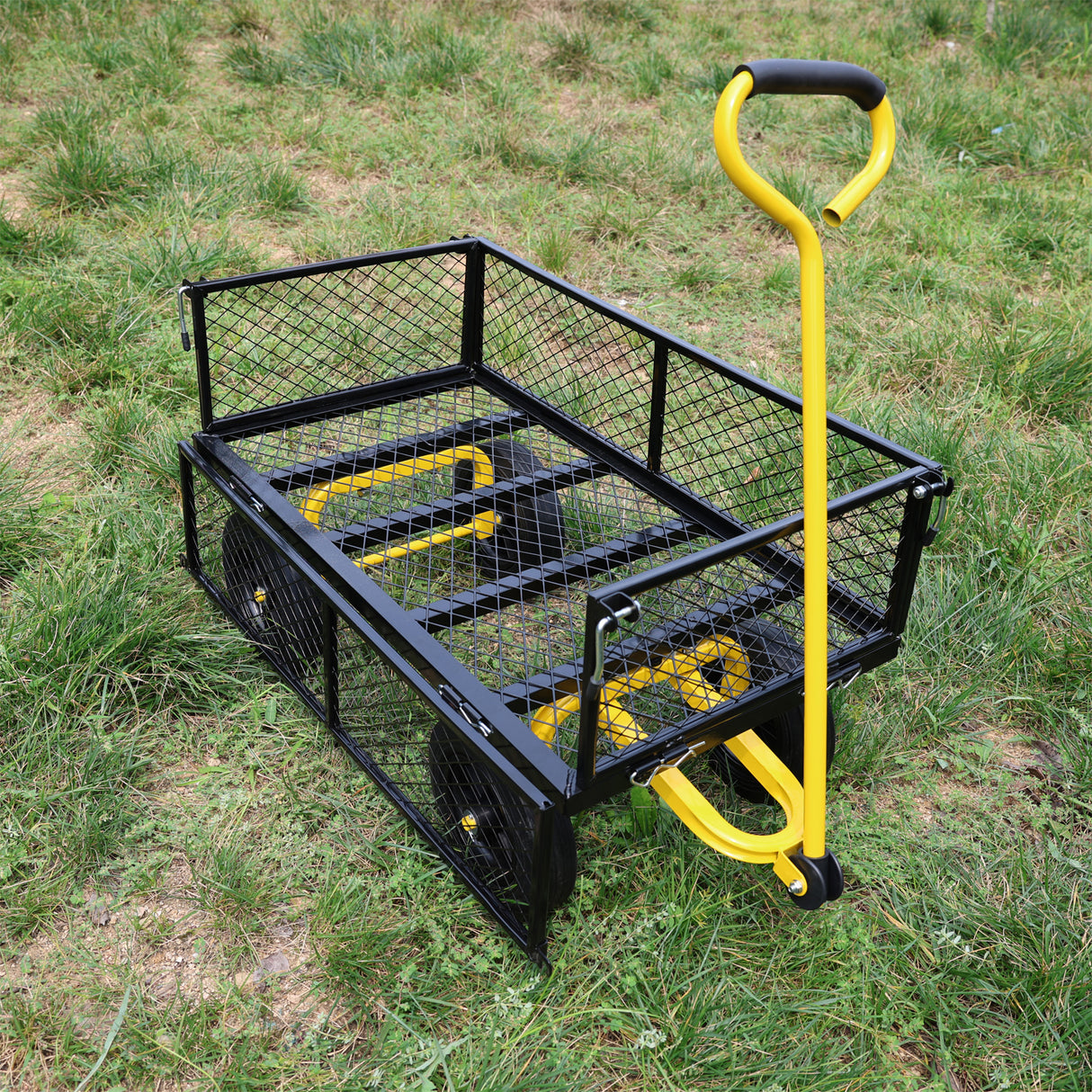 Solid Wheels Tools Wagon Cart Garden Trucks Transport Firewood Black Yellow