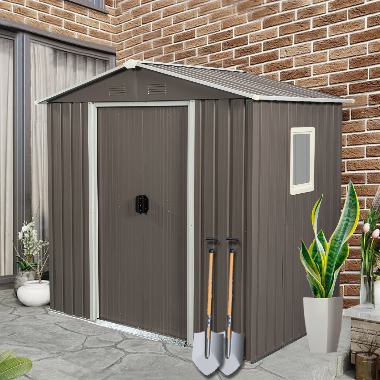 6ft x 5ft Outdoor Metal Storage Shed with Window Gray