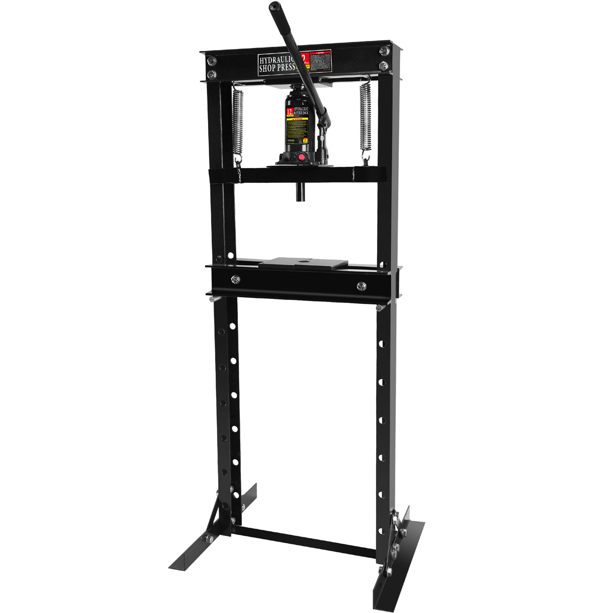 Hydraulic 12 Ton H-Frame Garage Floor Adjustable Shop Press with Plates Black