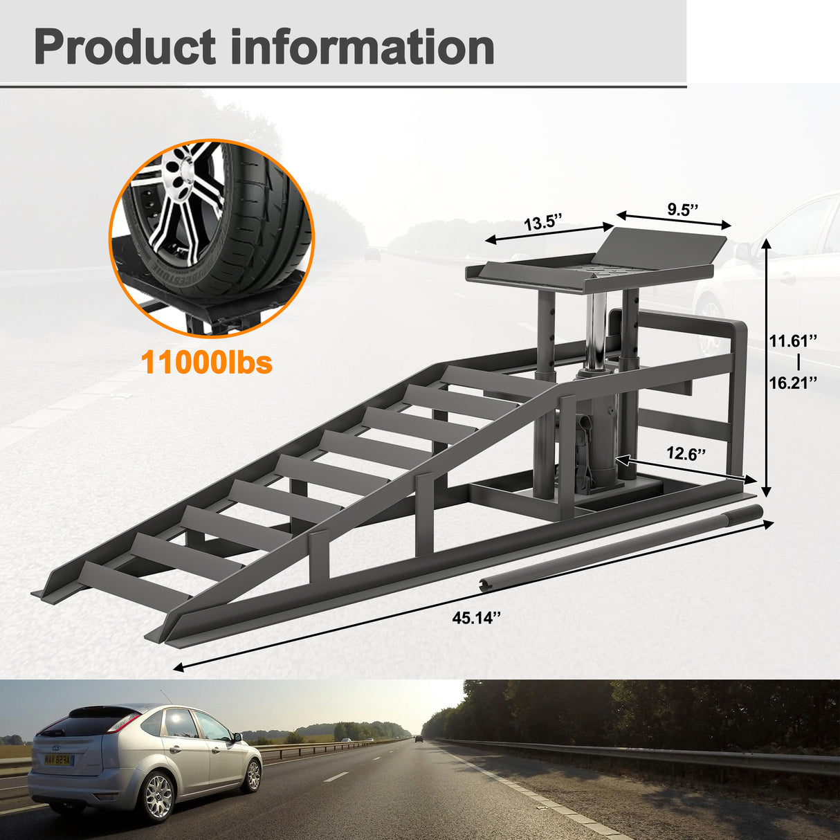 2-pack hydraulische auto-oprijplaten 5T 11000lbs laag profiel lift service vrachtwagen aanhangwagen garage hoogte voertuig - grijs