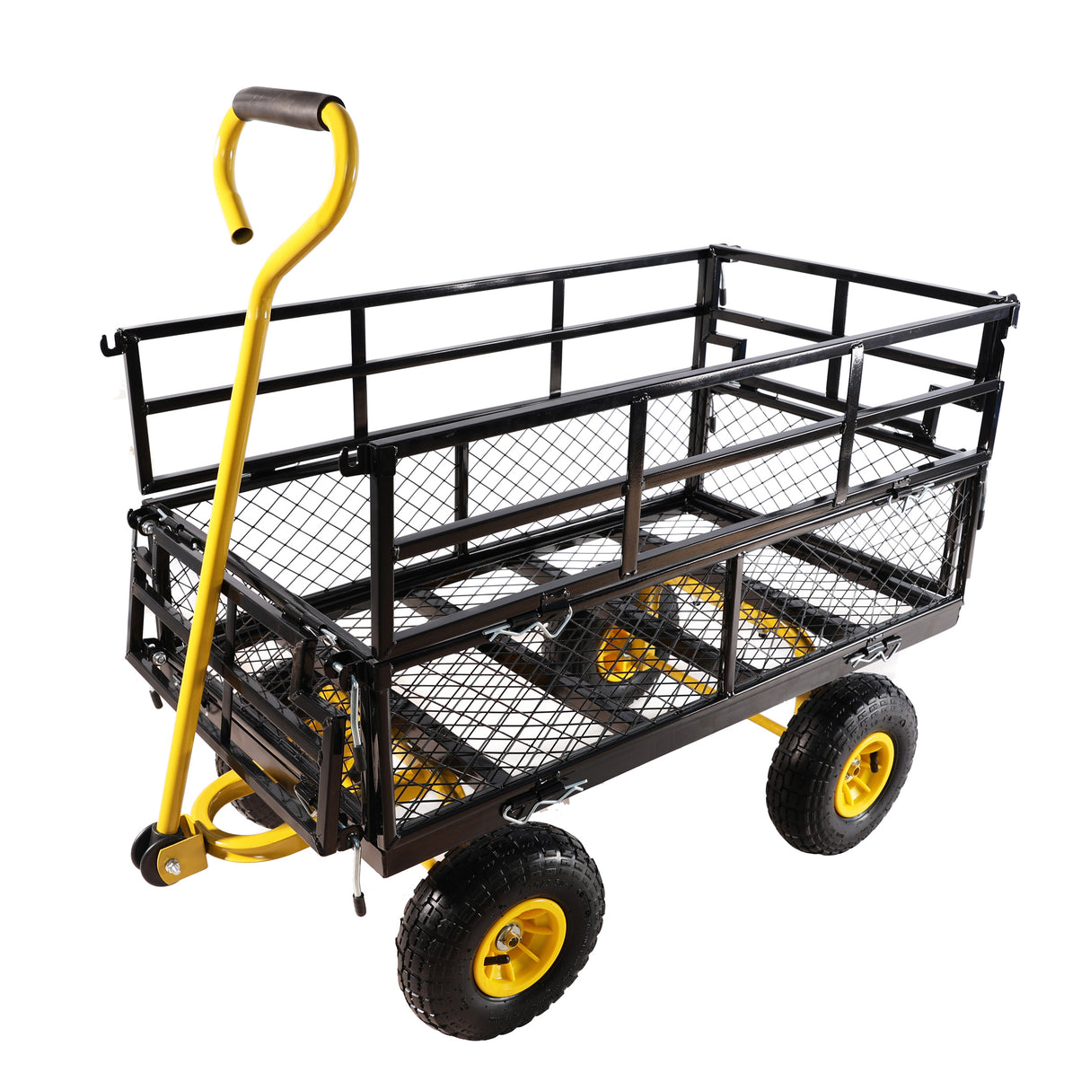 Wagon Cart Garden Trucks Transport Firewood Yellow Black Steel 600 lbs Capacity