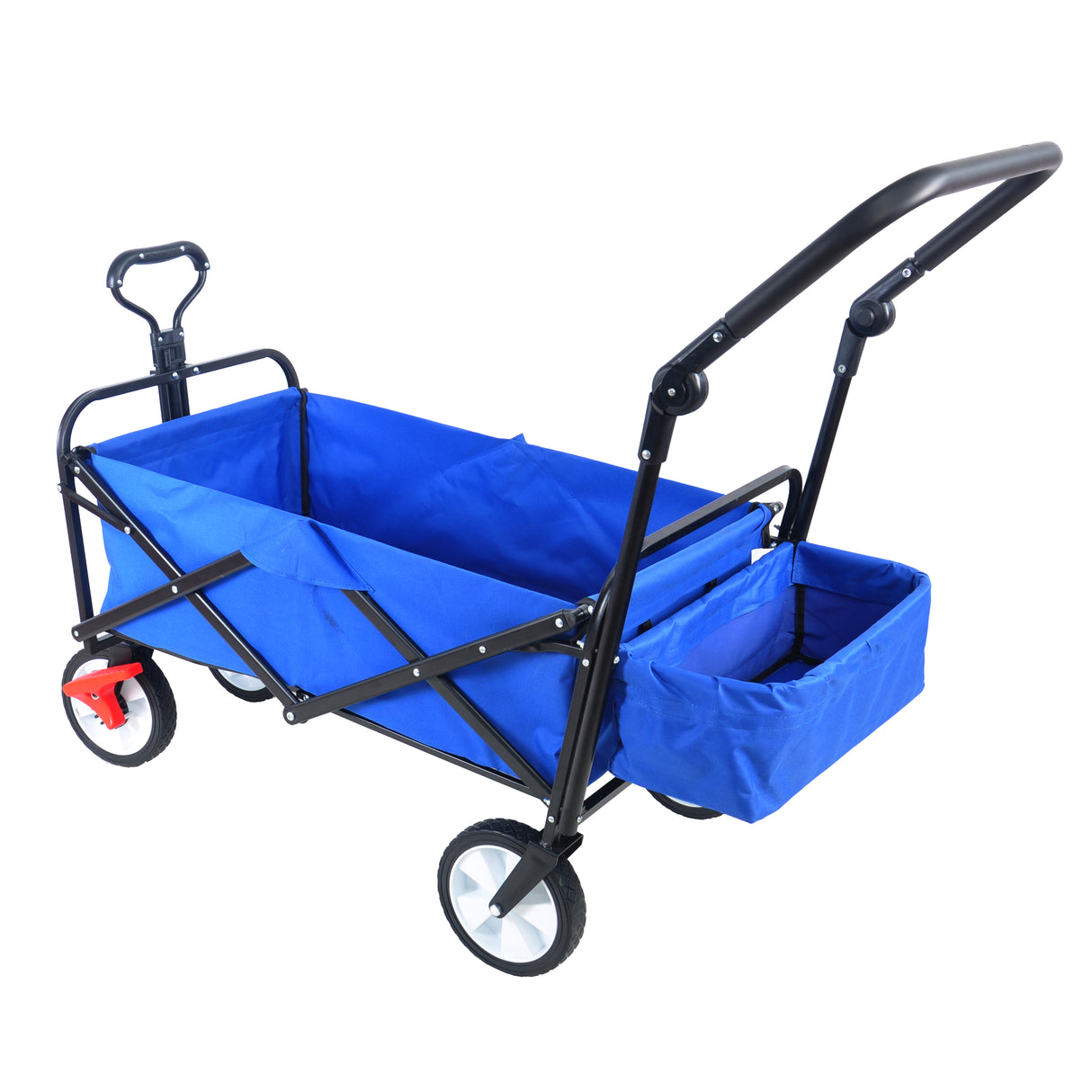 Opvouwbare opvouwbare buitenwagen, zware tuin, draagbare handkar, bekerhouder, verstelbare handgrepen, blauw