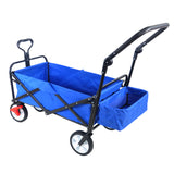 Folding Collapsible Outdoor Utility Wagon Heavy Duty Garden Portable Hand Cart Drink Holder Adjustable Handles Blue