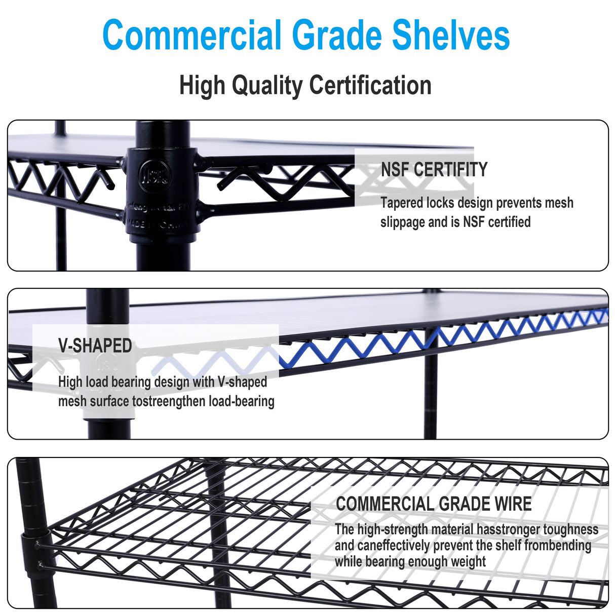 6 Tier 6000lbs Capacity NSF Metal Shelf Wire Shelving Unit Heavy Duty Adjustable Storage Rack na may Mga Gulong at Shelf Liner para sa Commercial Grade Utility Steel Storage Rack Black 84"H x 48"L x 20"D