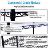 6-lags 6000 lbs Kapasitet NSF metallhylle trådhylleenhet Heavy Duty justerbar lagringsstativ med hjul og hylleforinger for kommersiell kvalitet Utility Stål lagringsstativ Svart 84"H x 48"L x 20"D