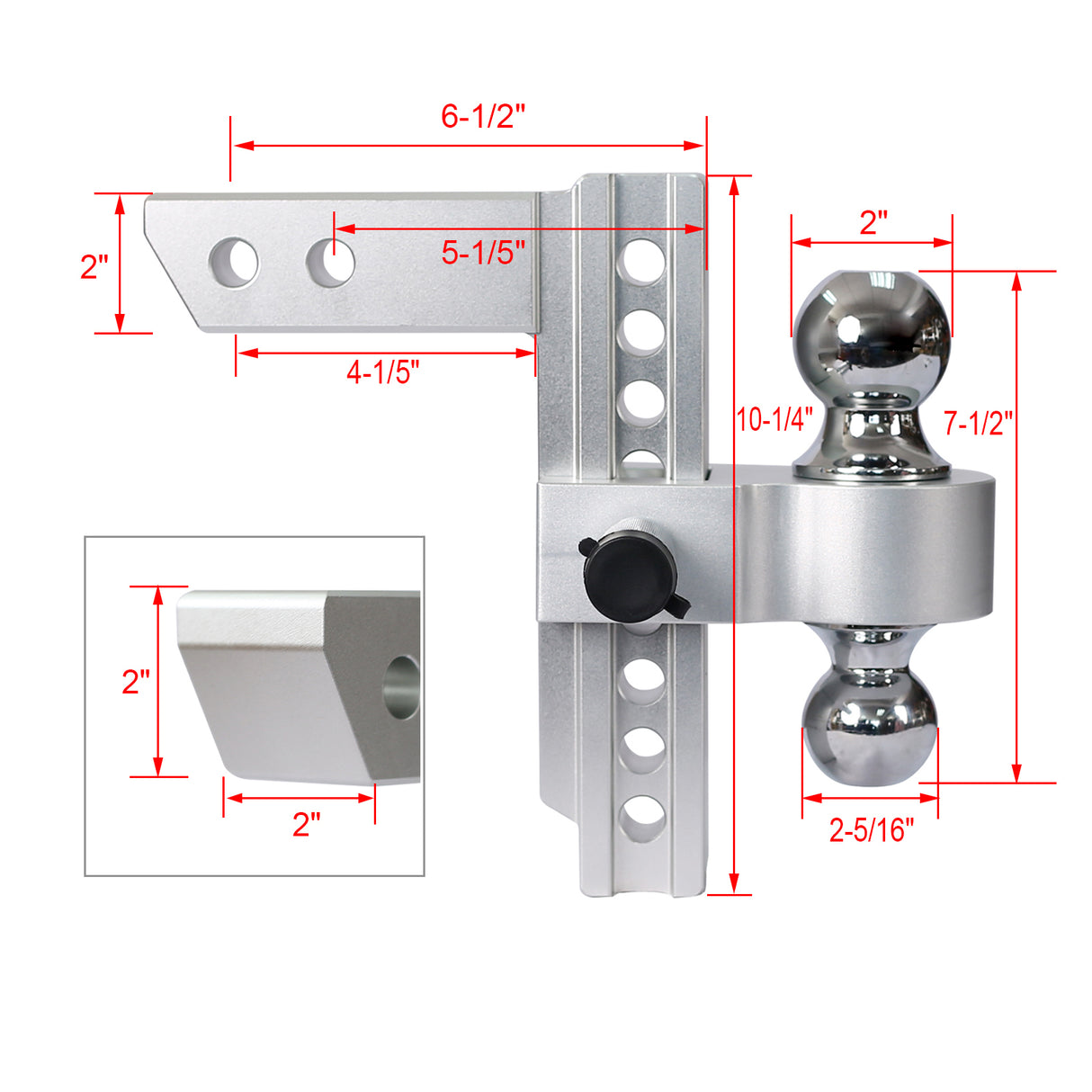 Alu Verstelbare Trekhaak 2 inch Ontvanger 8 inch