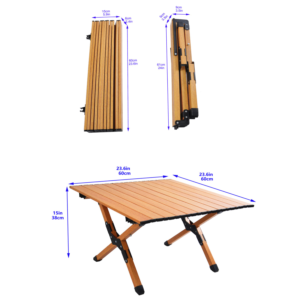 Table de pique-nique portative, plateau en alliage d'aluminium enroulable avec cadre pliant solide en forme de X