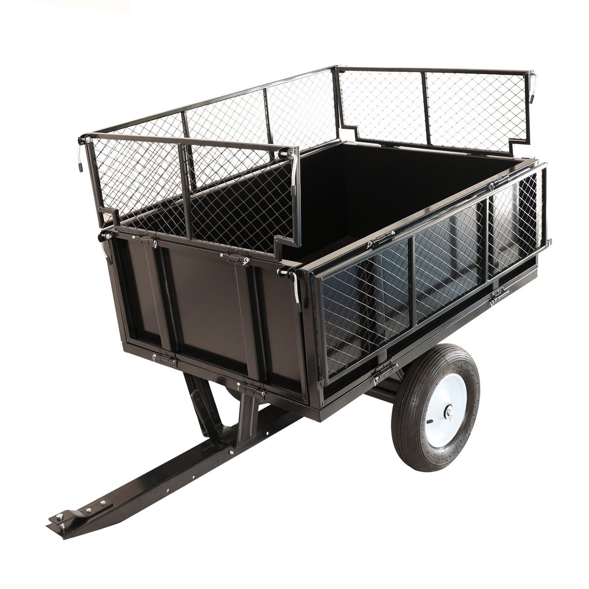 Remorque de tondeuse à gazon robuste, camion à benne basculante en acier, charge de 661,4 lb, utilitaire de jardin avec parois latérales amovibles pour le transport de tourbe de sol, matériaux de construction en acier