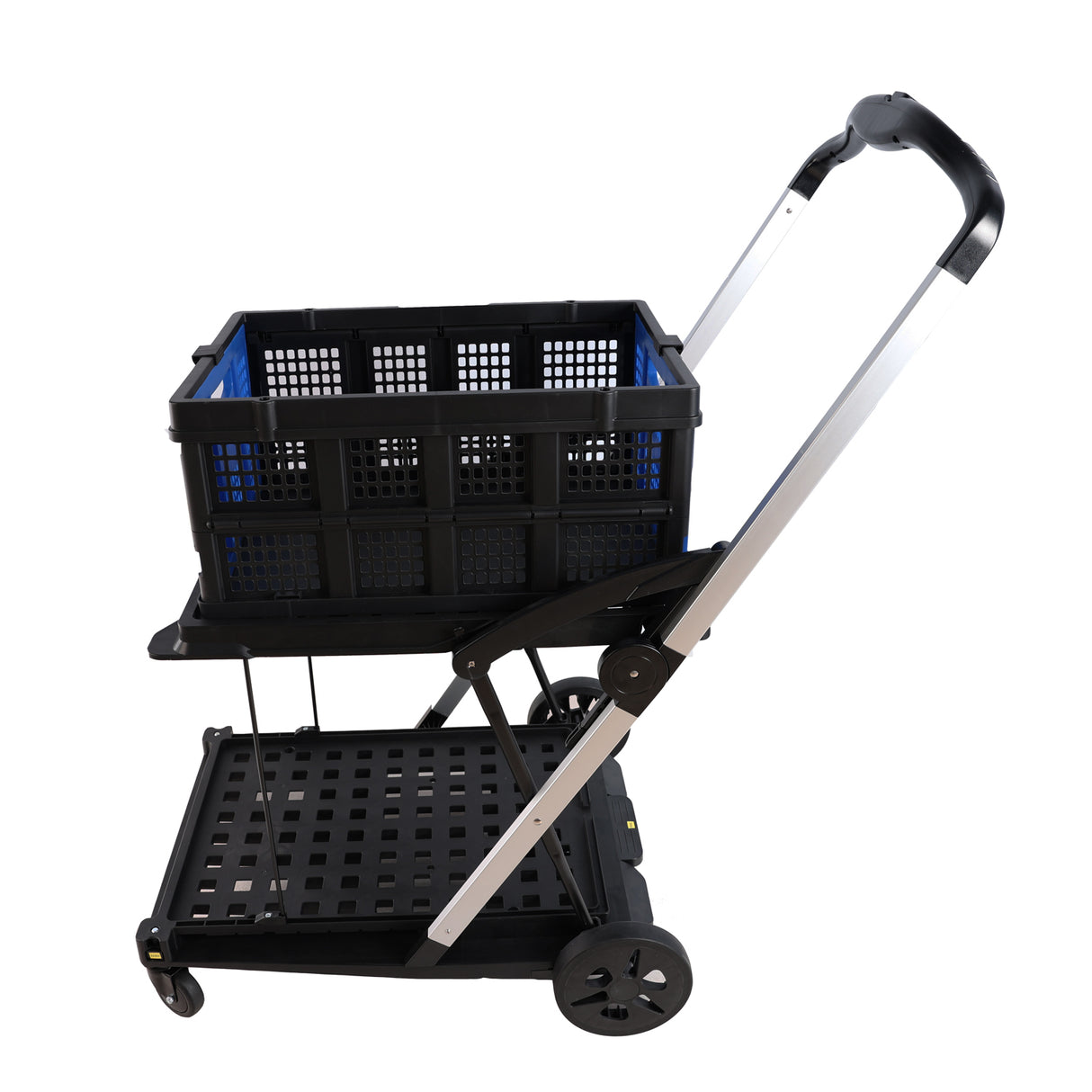 Folding Service Cart with Wheels Double-Decker For Shopping Library Office Warehouse Moving