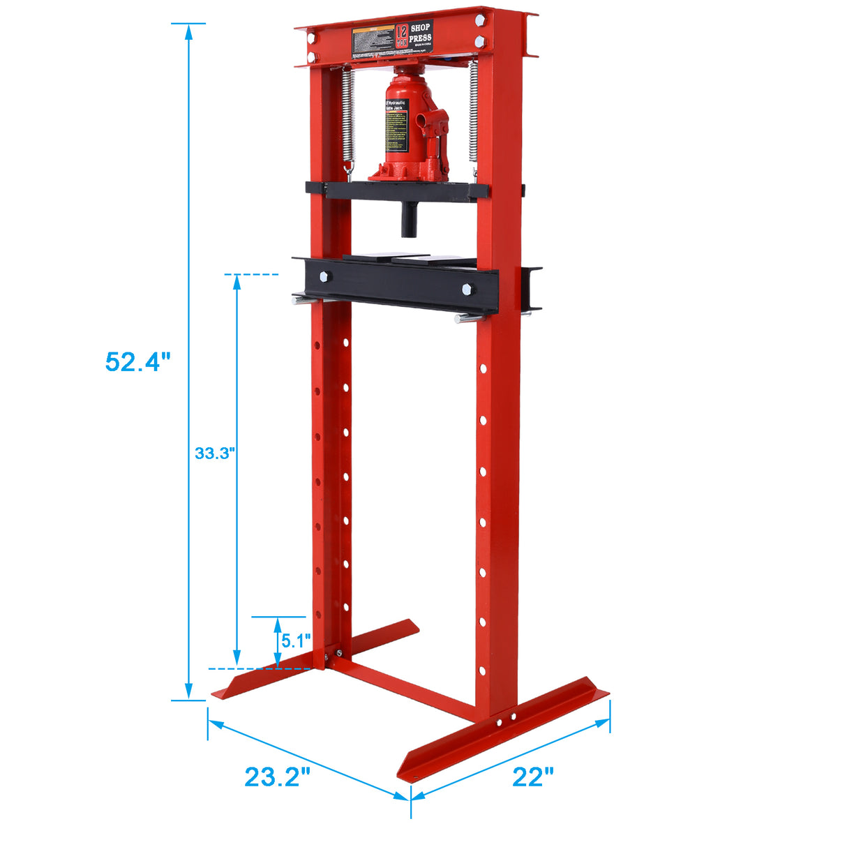 Montaggio a pavimento con capacità di 12 tonnellate con piastre di pressatura Pressa da garage con telaio ad H Altezza del tavolo di lavoro regolabile Rosso