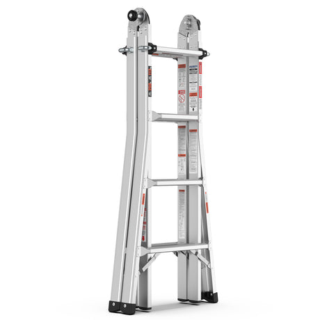 17ft Multi-Position Foldable Aluminum Ladder A-Frame at Straight Ladder ANSI 250lbs--Grey