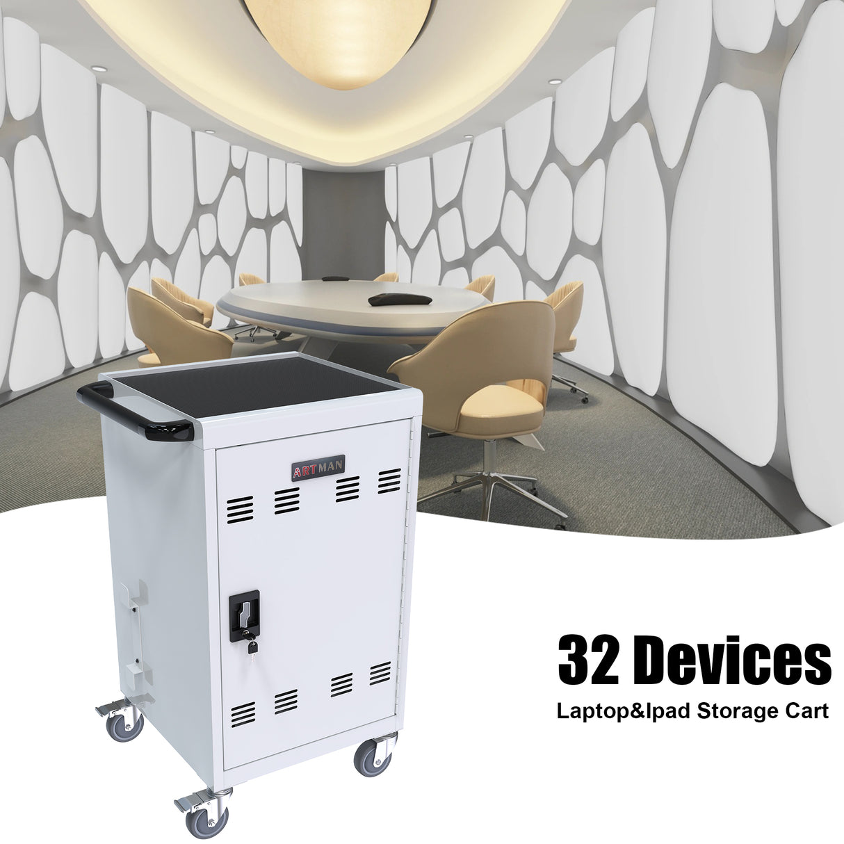 Mobile Charging Cart and Cabinet for Tablets Laptops 32-Device White