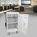 Mobile Charging Cart and Cabinet for Tablets Laptops 30-Device with Combination Lock White