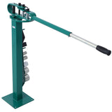 Dobladora compacta para piso de pedestal, 7 troqueles, tubo metálico compacto y versátil, montaje de 44', mango telescópico con recubrimiento en polvo, máximo 5/8" de espesor, 1-15/16" de ancho, verde