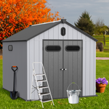 8×10ft Plastic Storage Shed para sa Backyard Garden Big Spire Tool Black Gray