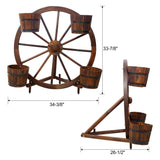 Wood Wagon Wheel Barrel Planter Display--Brown