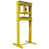 Hydraulic Shop Press 12-Ton Capacity Floor Mount with Press Plates H-Frame Garage Floor Press Adjustable Working Table Height-Yellow