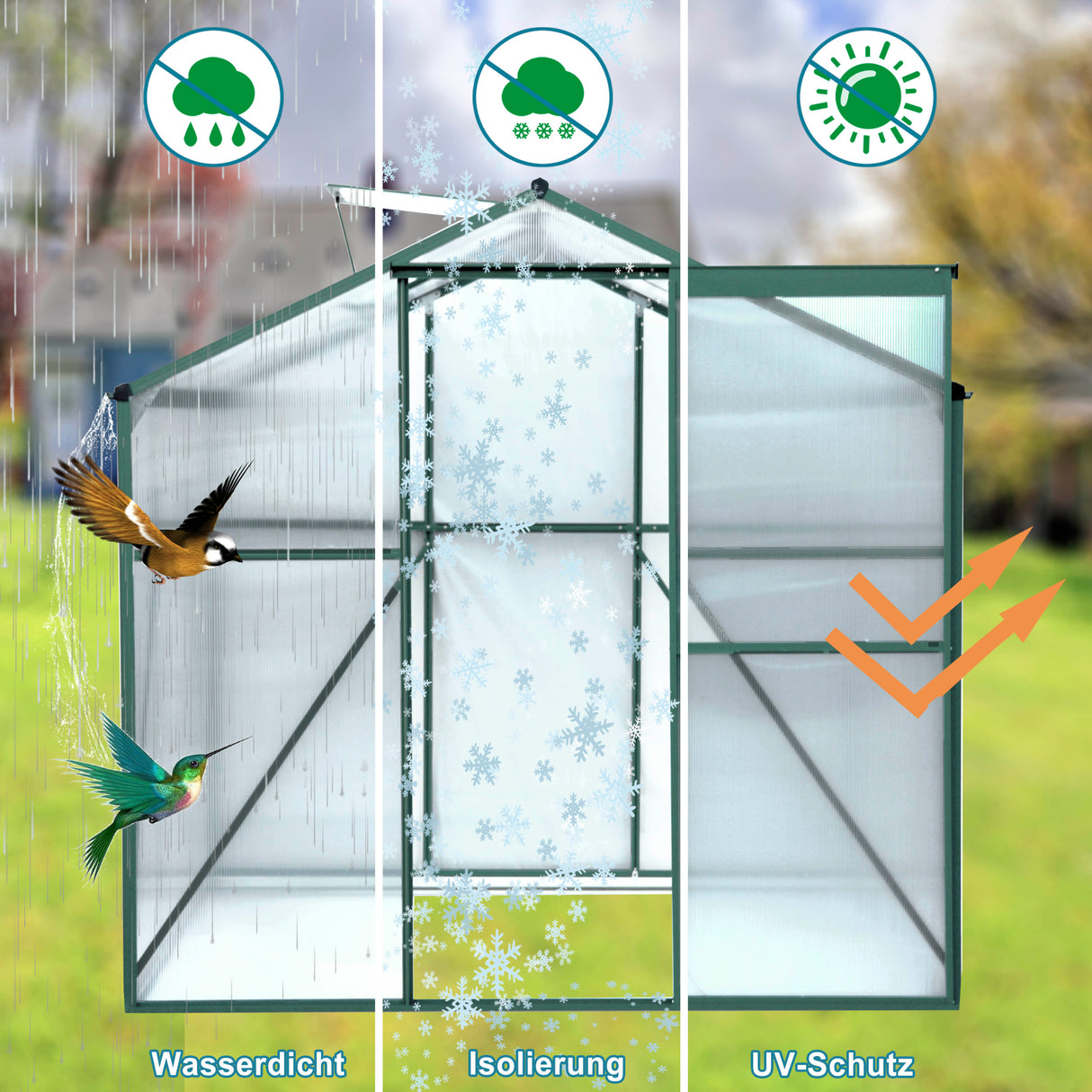 Polycarbonat-Gewächshaus, 1,8 x 2,4 m, robust, begehbarer Pflanzengarten für Hinterhof/Außenbereich