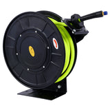 Retractable Air Hose Reel With 3/8" Inch x 50' Ft Heavy Duty Steel Auto Rewind Pneumatic Industrial Grade Rubber 300 PSI--Black