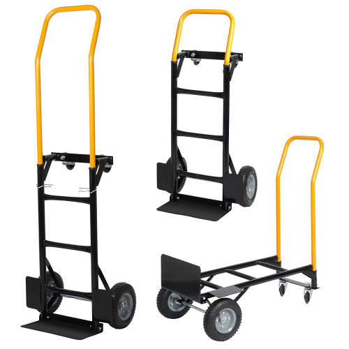 Hand Truck Dual Purpose 2 Wheel Dolly Cart and 4 Wheel Push Cart with Swivel Wheels 330 Lbs Capacity Heavy Duty Platform Cart for Moving Warehouse Garden Grocery