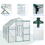 Serre en Polycarbonate 6x10 pieds, base surélevée et ancre en aluminium, robuste, pour cour extérieure, vert toutes saisons