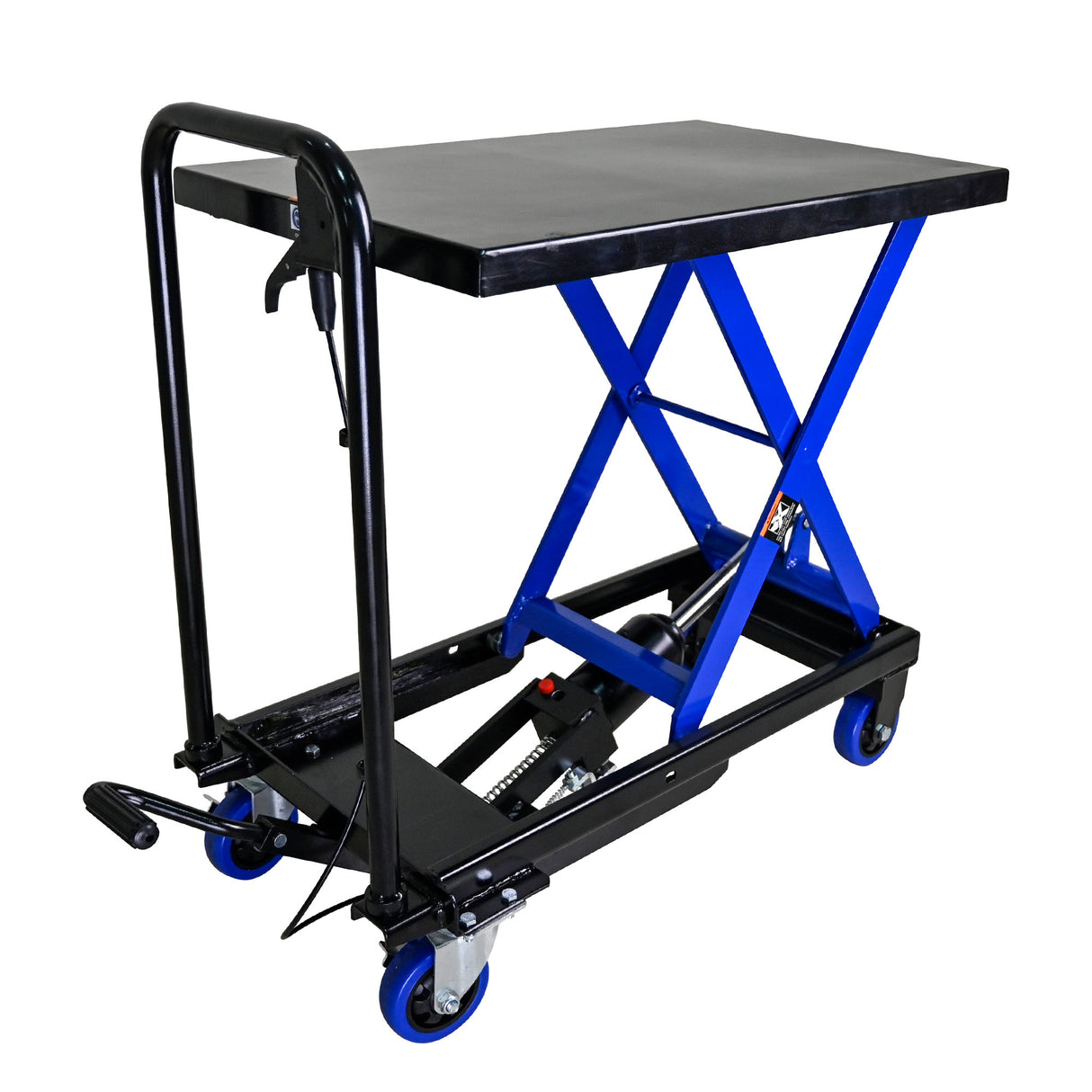 Hydraulic Lift Trolley 500 LBS Capacity with 4 Wheels for Material Handling and Transportation--Black+Blue