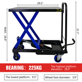 Hydraulic Lift Trolley 500 LBS Capacity na may 4 na Gulong para sa Material Handling at Transportasyon--Black+Blue