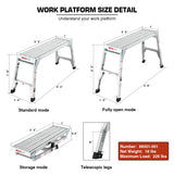 Aluminum Work Platform Malaking Sukat Step Stool Folding Portable Bench 40" Lapad Telescopic Feet 22" -27.5" Taas Naaayos--Grey