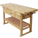 60in Wooden Workbench na may 4 na Drawers para sa Garage Workshop at Home--Natural