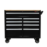 9 Drawers Multifunctional Tool Cart with Wheels and Wooden Top Black