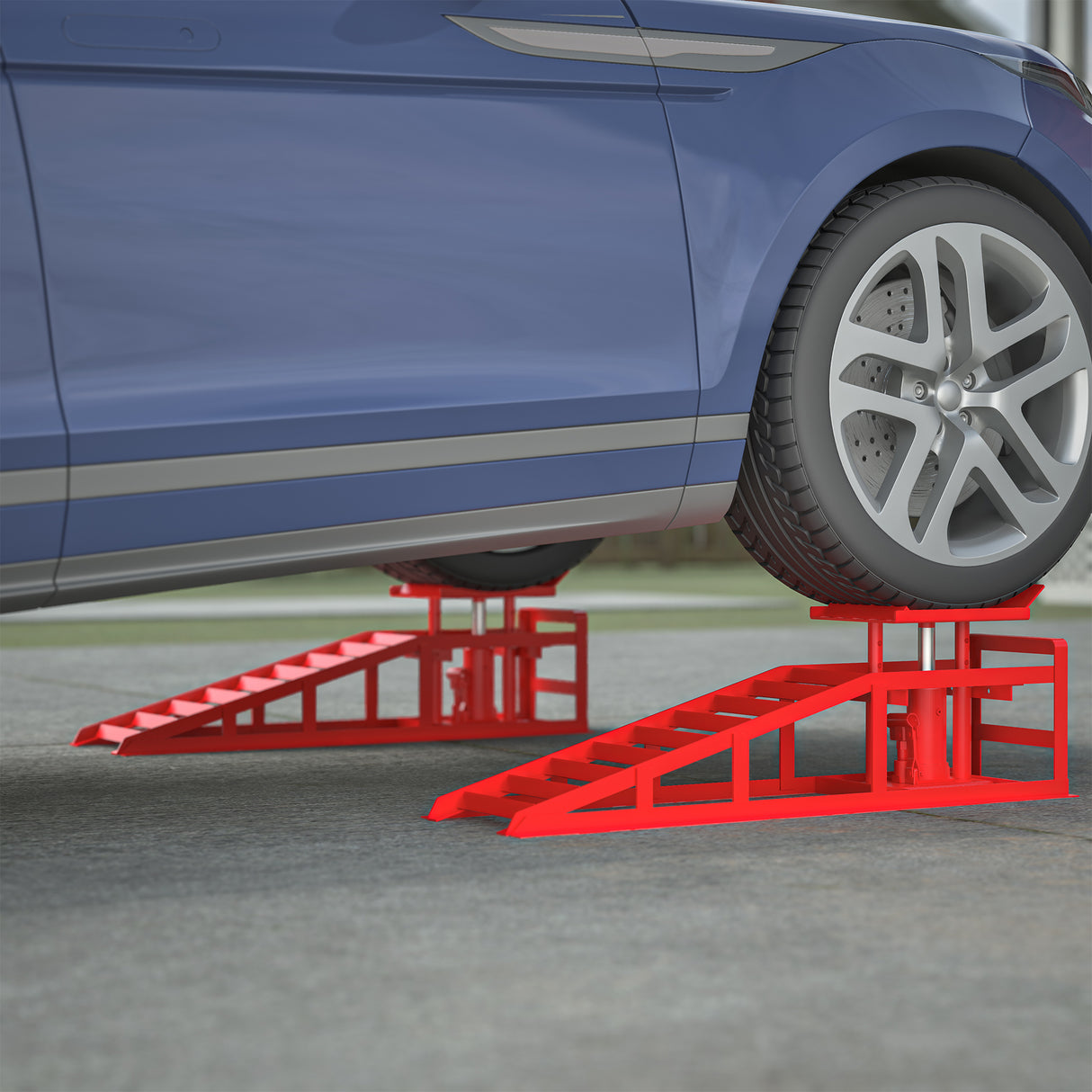 2 Pack Hydraulic Car Ramps 5T 11000lbs Low Profile Car Lift Service Ramps Truck Trailer Garage --Red