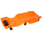 Creeper en plastique de 48 pouces, corps ergonomique moulé par soufflage en PEHD avec appui-tête rembourré et deux plateaux à outils, capacité de 440 lb, Orange