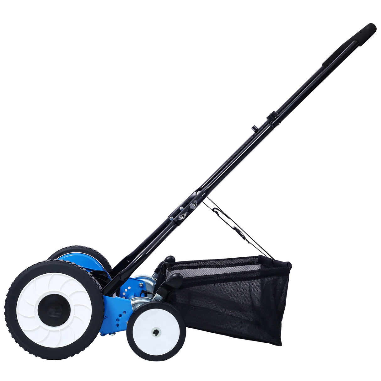 16-Inch 5-Blade Push Reel Lawn Mower with Grass Catcher 4 Wheels Blue