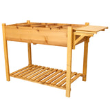 Support de jardinière en bois surélevé à 8 poches avec table d'appoint pliable et étagère de rangement pour herbes/légumes/fleurs - Marron