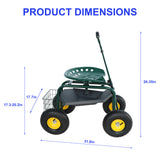 Chariot de jardin, chaise de travail roulante avec tabouret à roulettes pour plantation, siège pivotant à 360 degrés, station-wagon, scooter avec poignée de direction et plateau utilitaire pour cour et extérieur, vert