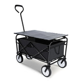 Portable Folding Wagon Table Combo Utility Outdoor Camping Cart with Universal Anti-slip Wheels Adjustable Handle Along with Metal Board Desktop Black 176 lbs Capacity