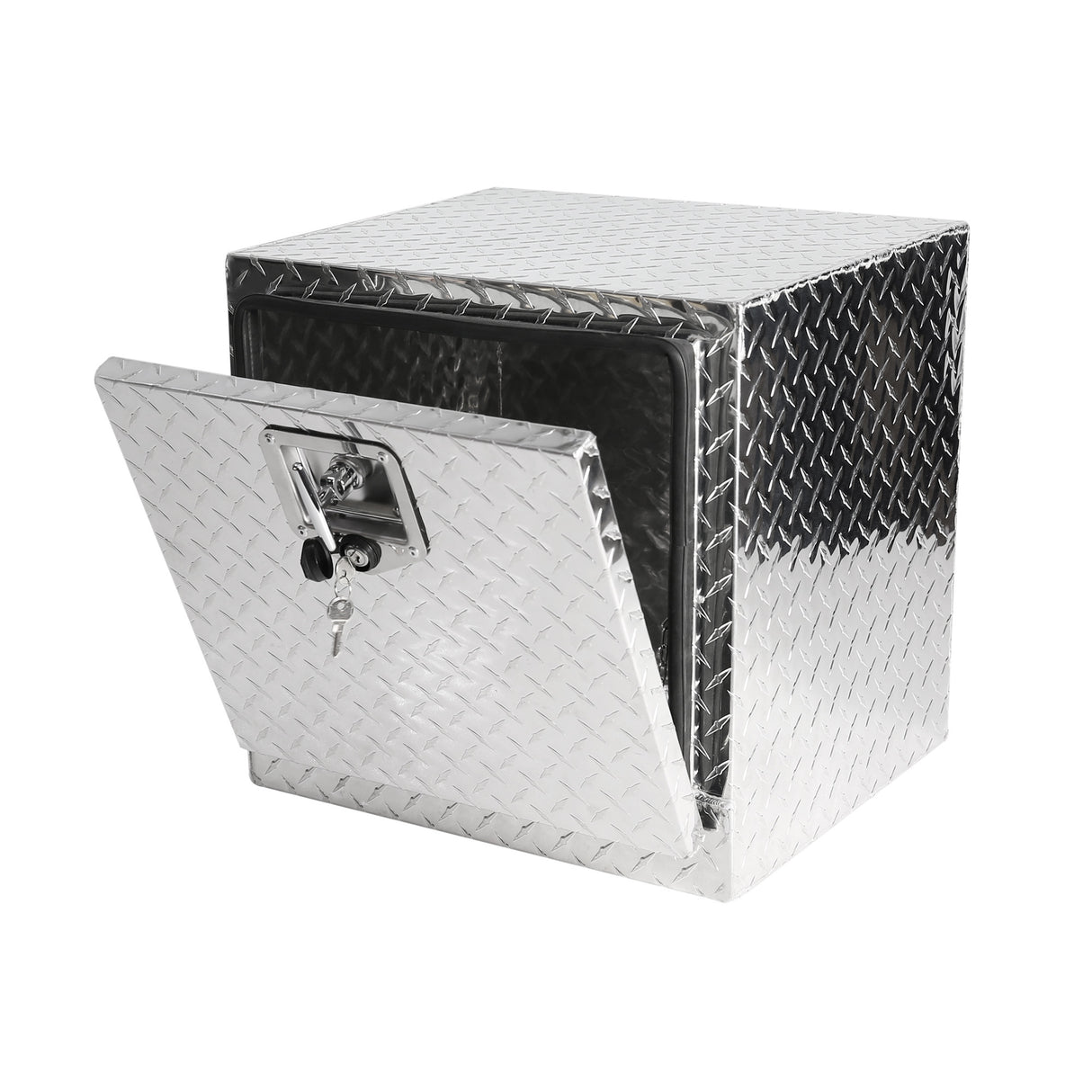 18 Inch Heavy Duty Aluminum Diamond Plate Tool Underbody Box Waterproof Square Truck Storage Organizer Chest for Pick Up Bed RV Trailer with T-Handle Lock and Keys Silver