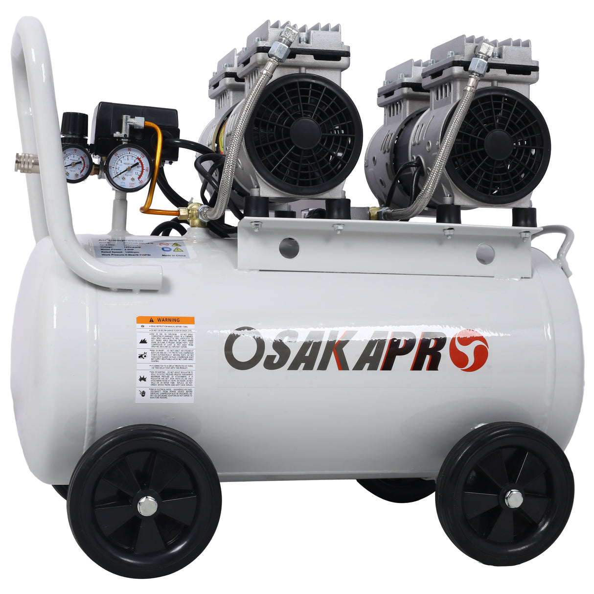 2.5 HP Silent Air Compressor 13 Gallon Oil-Free Electric Shop Portable Lightweight with Wheels 70 DBA Noise Level with Automatic Drain Valve Light Gray