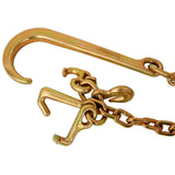 2 Pcs Grade 70 5/16 Inch x 10 Feets Transport Tow Chain J Hook Long Shank w/R T Grab Yellow Zinc - 3,700 lbs. Safe Working Load