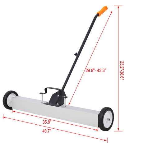 36" Rolling Magnetic Pick-Up Sweeper Heavy Duty Push-Type with Release for Nails Needles Screws Collection 30 Pound Capacity