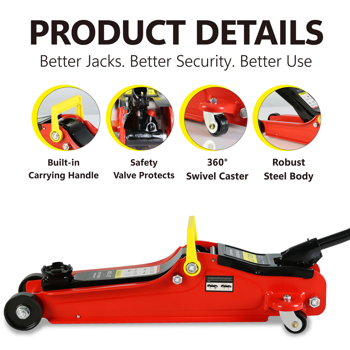 2 Ton Low Profile Heavy Duty Steel Racing Floor Jack with Single Piston Quick Lift Pump Lifting Range 3.3"-15.2"