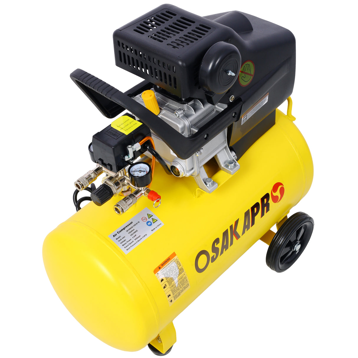 4.5HP Portable 13 Gallons Oil-Lubricated Air Compressor Tank Ultra Quiet Horizontal Adjustable Pressure with Built-in Wheel Yellow