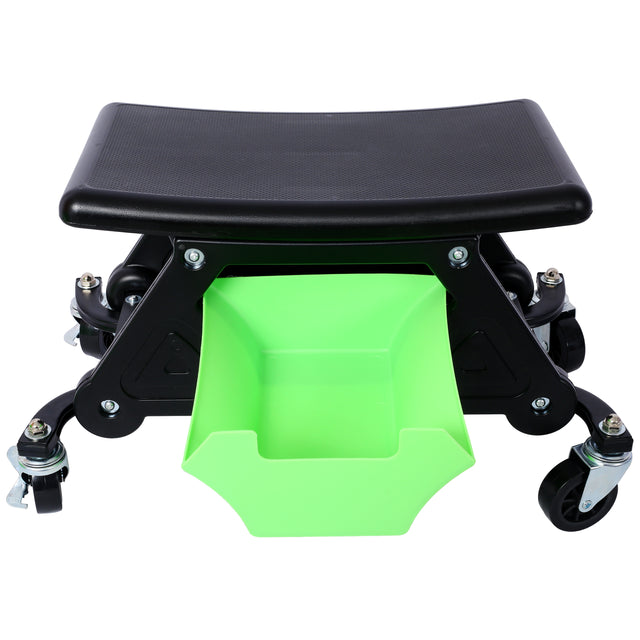 Mechanic Stool 300 LBS Capacity Garage Gift for Men Heavy Duty Rolling Seat with Three Slide Out Tool Trays and Drawer for Automotive Auto Repair--Green