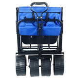 Folding Wagon Garden Shopping Beach Cart Blue Metal