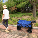 Folding Wagon Garden Shopping Beach Cart Blue Metal