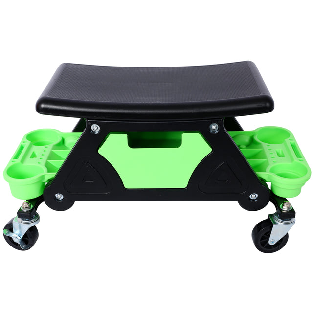 Mechanic Stool 300 LBS Capacity Garage Gift for Men Heavy Duty Rolling Seat with Three Slide Out Tool Trays and Drawer for Automotive Auto Repair--Green