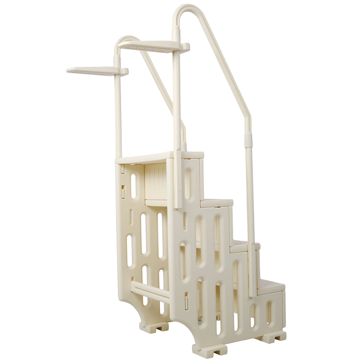 Escalera para piscina de 4 escalones, seguridad resistente para piscinas elevadas, sistema de entrada de escalera con pasamanos, 400 libras, color blanco