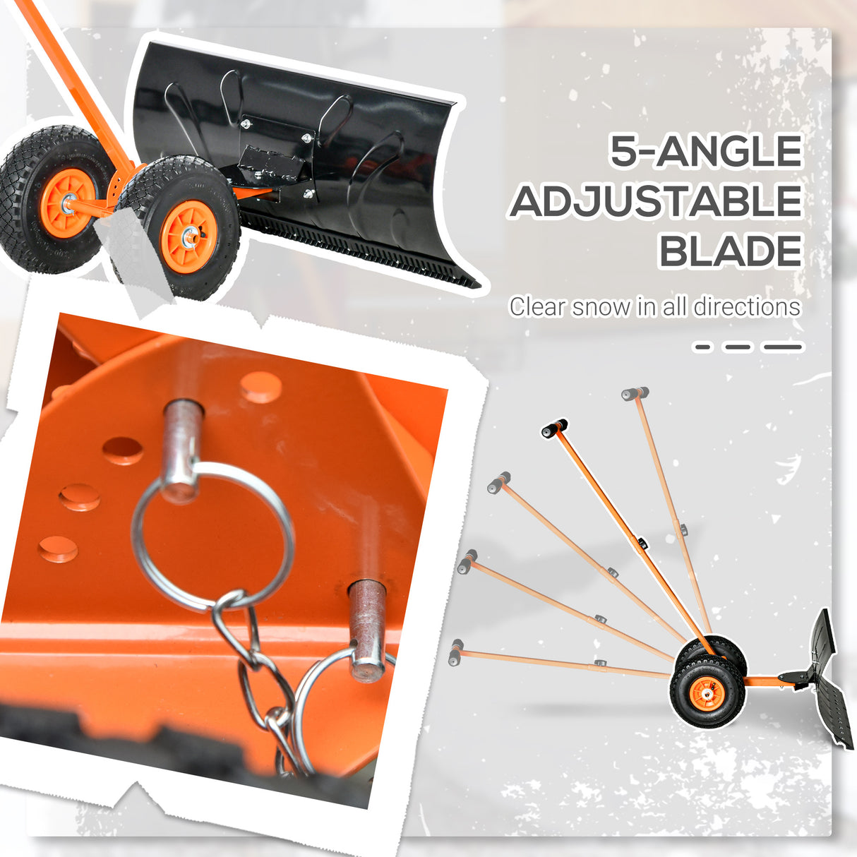 Snow Shovel Pusher with Wheels Cushioned Adjustable Angle Handle Snow Removal Tool 29" Blade 10" Wheels Orange