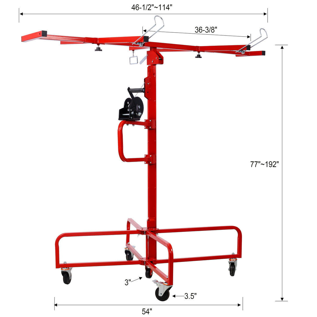 Trockenbau-Hebeplatte, 16 Fuß Hebebühne, Wagenheber, rollendes Lenkrollenrad, Sheetrock-Bauwerkzeuge, 150 Pfund. Kapazität: 4 Fuß. x 16 Fuß. Max. Blattgröße: Rot